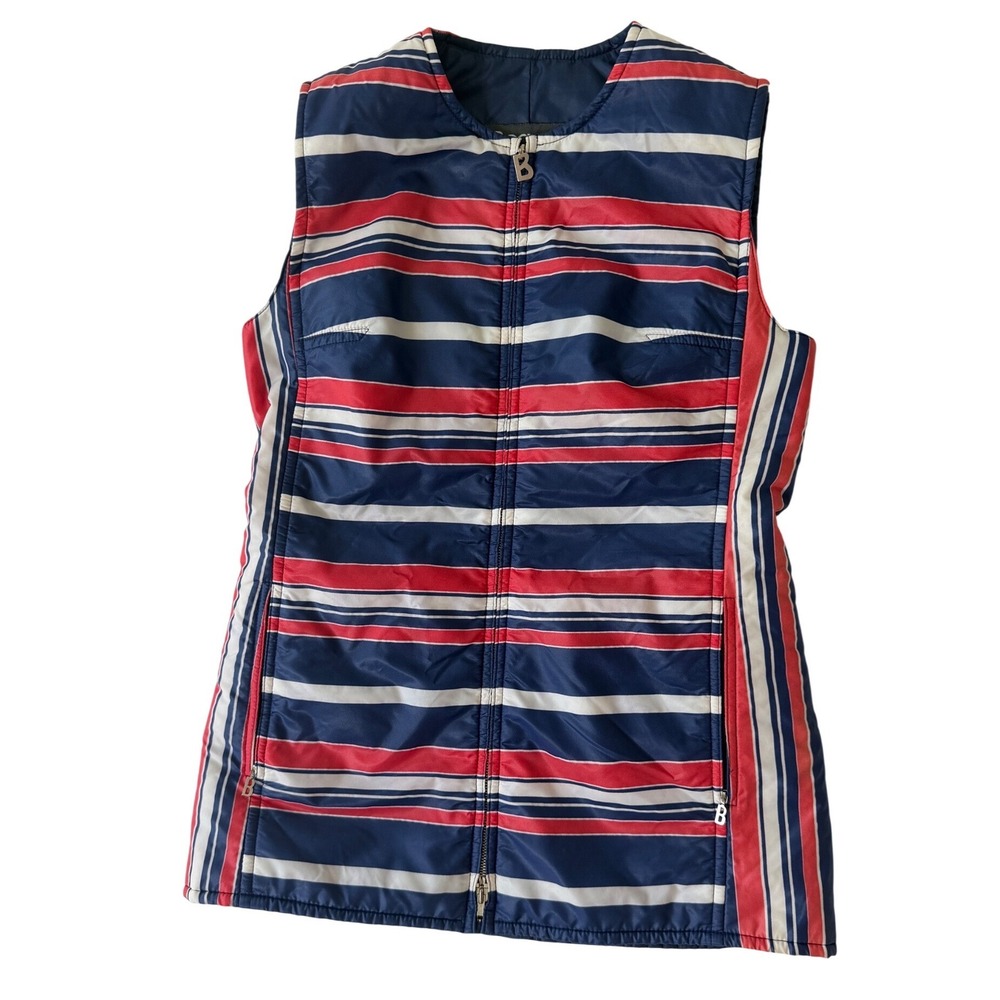 Bogner Vintage Striped Puffer Vest Red White Blue Nylon Zip Front Size 12/40 - Picture 8 of 15